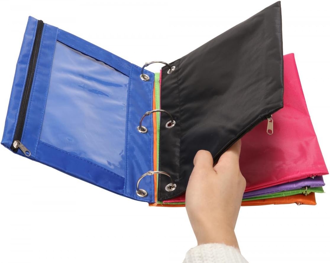 3-Ring Pen Pencil Pouch with Clear Window Stationery Bag Binder Case Classroom Organizers Pink