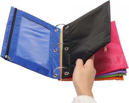 3-Ring Pen Pencil Pouch with Clear Window Stationery Bag Binder Case Classroom Organizers Pink