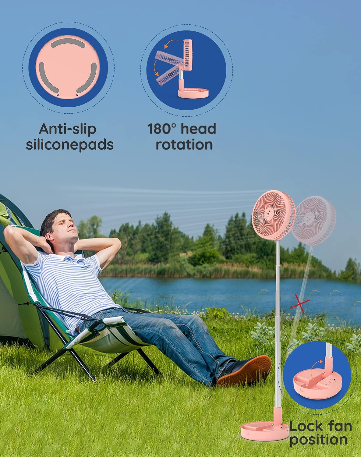 Portable Rechargeable Fan, 7200mAh Battery Operated Fan with Remote
