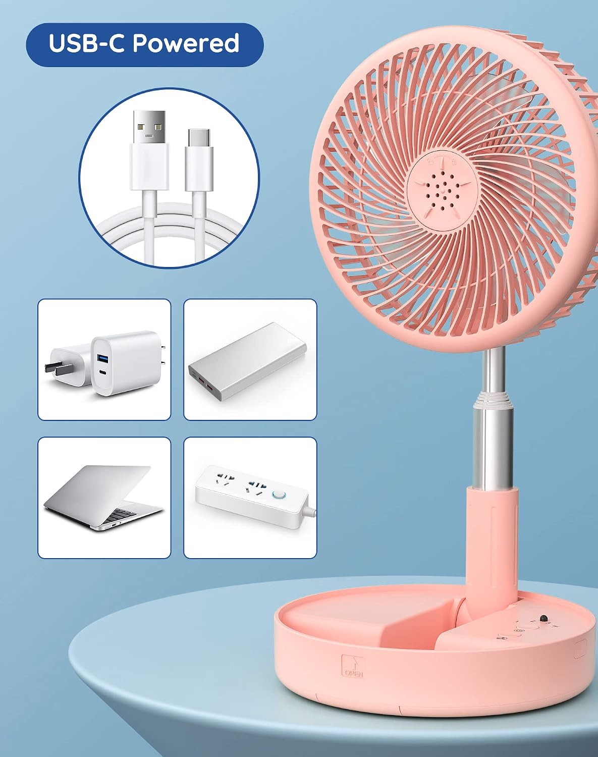 Portable Rechargeable Fan, 7200mAh Battery Operated Fan with Remote