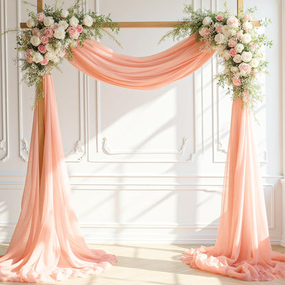 Wedding Arch Draping Fabric Peach Pink Chiffon Fabric Drapes 20FT 1 Panel Sheer Curtains Wedding Arch Backdrop for Party Ceiling Decorations Weddings Ceremony Drape Fabrics for Arbor Archs Decor