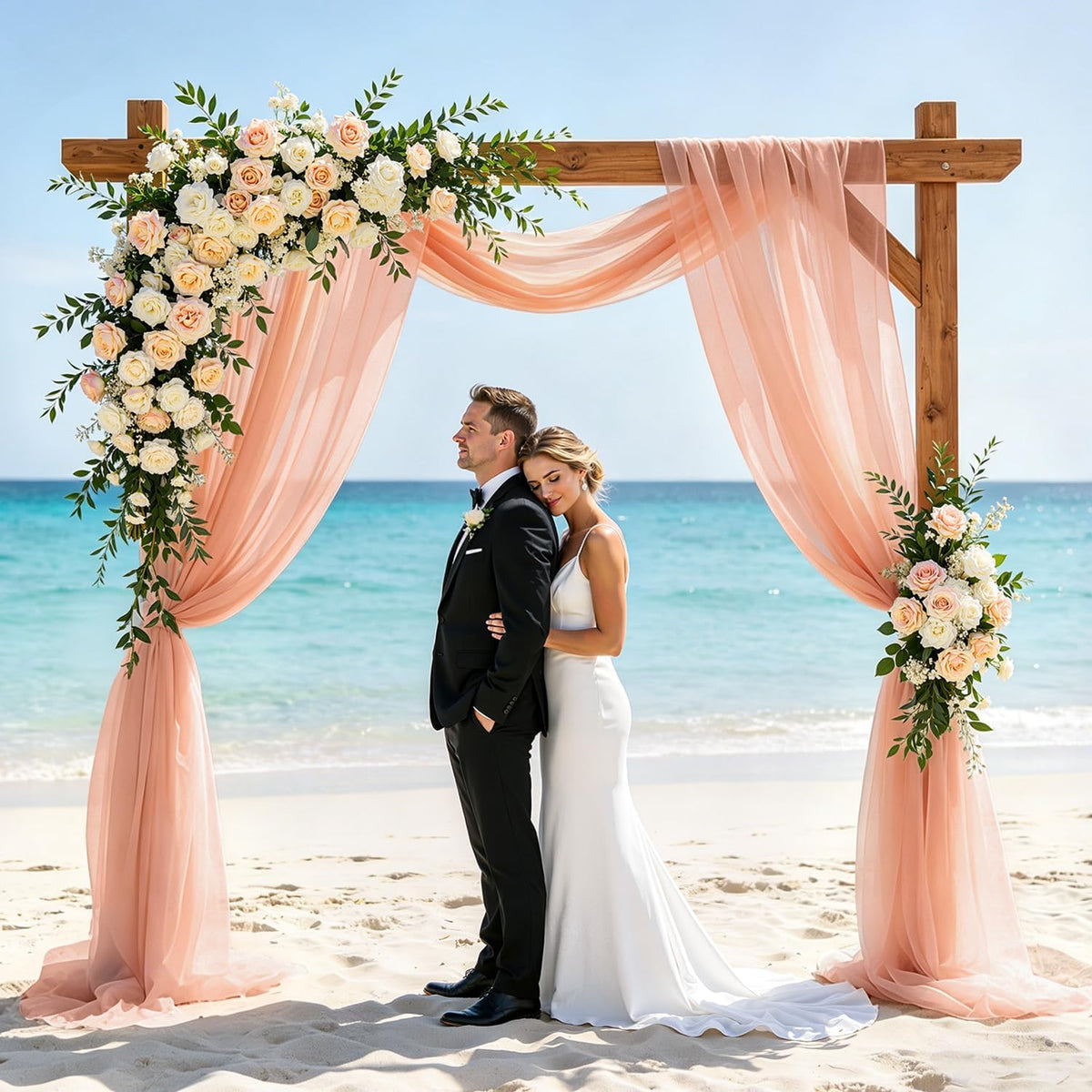 Wedding Arch Draping Fabric Peach Pink Chiffon Fabric Drapes 20FT 1 Panel Sheer Curtains Wedding Arch Backdrop for Party Ceiling Decorations Weddings Ceremony Drape Fabrics for Arbor Archs Decor