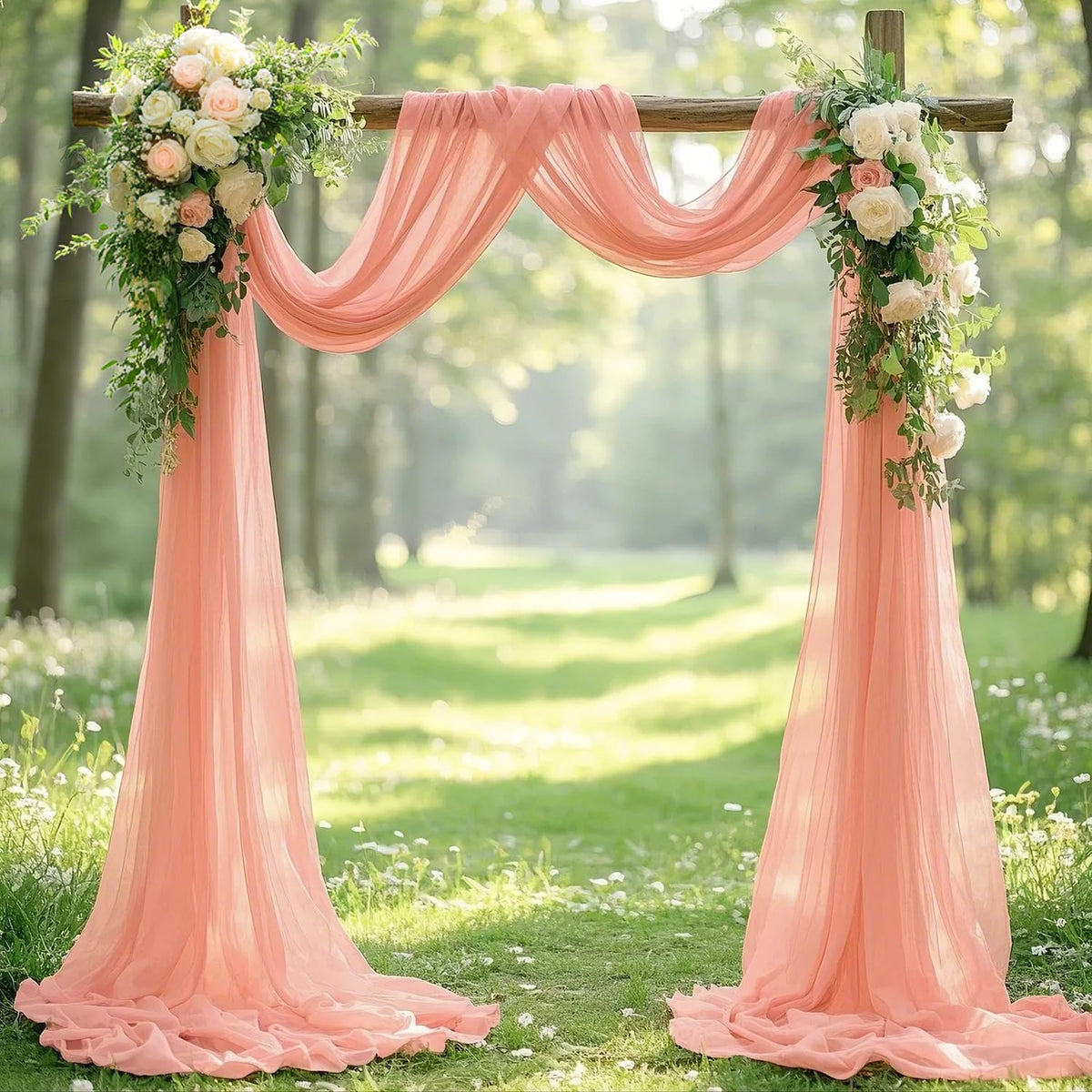Wedding Arch Draping Fabric Peach Pink Chiffon Fabric Drapes 20FT 1 Panel Sheer Curtains Wedding Arch Backdrop for Party Ceiling Decorations Weddings Ceremony Drape Fabrics for Arbor Archs Decor
