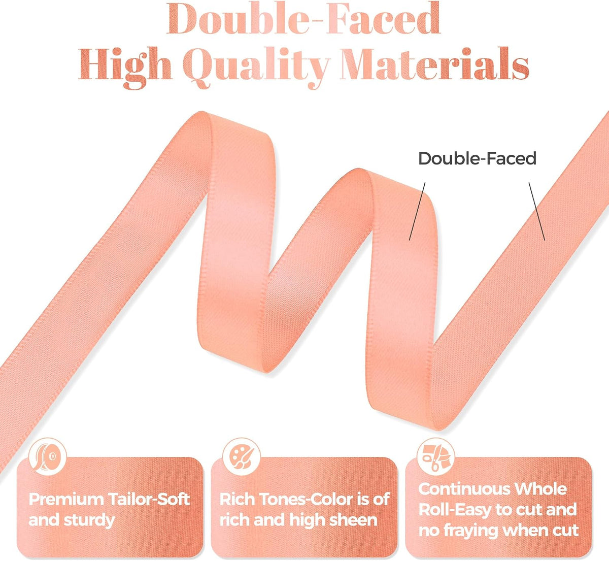 Peach Satin Ribbon, Double Faced 1/2 Inch X 25 Yards, Premium Polyester Satin Ribbon for Gift Wrapping, Crafts, Wedding Party Decor