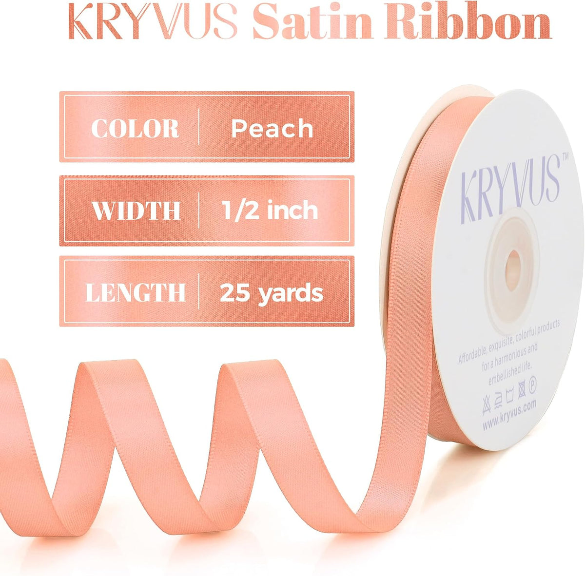 Peach Satin Ribbon, Double Faced 1/2 Inch X 25 Yards, Premium Polyester Satin Ribbon for Gift Wrapping, Crafts, Wedding Party Decor