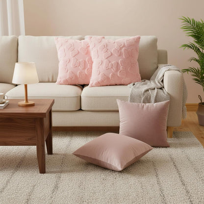 4 Pack Pink Bow Throw Pillow Covers 18 x 18 in Cute Velvet Bow Embroidered Cushion Cover Faux Fur Coquette Preppy Room Decor for Home Room Bedroom Sofa Couch Aesthetic Decorative Pillowcase