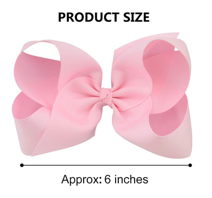 2 PCS 6" Big Hand-made Grosgrain Ribbon Solid Color Hair Bows Alligator Clips Hair Accessories for Little Teen Toddler Girls Kids Set of 2 -Light Pink