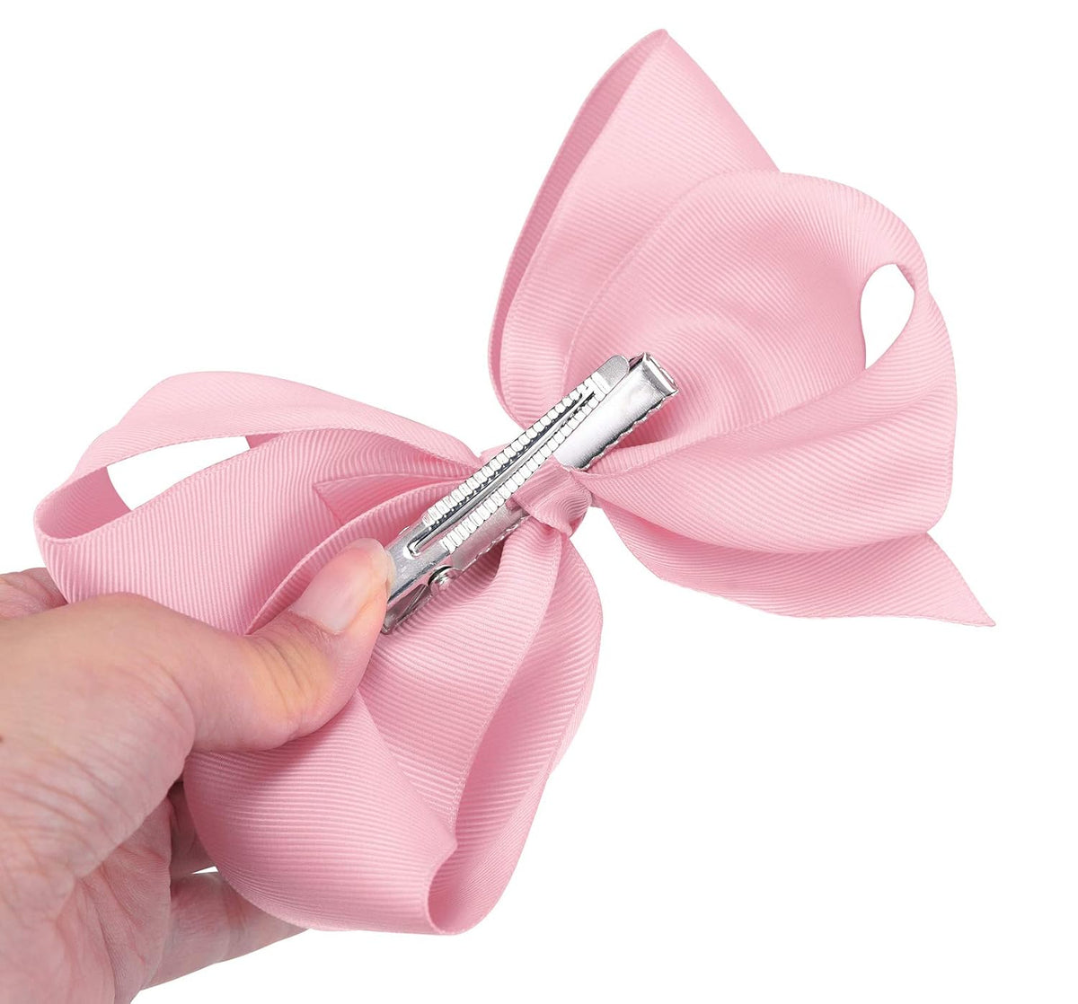 2 PCS 6" Big Hand-made Grosgrain Ribbon Solid Color Hair Bows Alligator Clips Hair Accessories for Little Teen Toddler Girls Kids Set of 2 -Light Pink