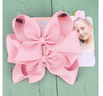 2 PCS 6" Big Hand-made Grosgrain Ribbon Solid Color Hair Bows Alligator Clips Hair Accessories for Little Teen Toddler Girls Kids Set of 2 -Light Pink