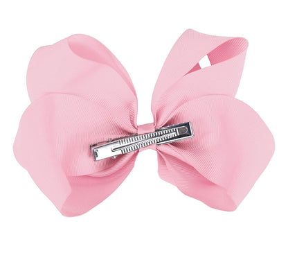 2 PCS 6" Big Hand-made Grosgrain Ribbon Solid Color Hair Bows Alligator Clips Hair Accessories for Little Teen Toddler Girls Kids Set of 2 -Light Pink