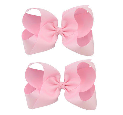 2 PCS 6" Big Hand-made Grosgrain Ribbon Solid Color Hair Bows Alligator Clips Hair Accessories for Little Teen Toddler Girls Kids Set of 2 -Light Pink