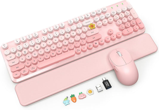 Wireless Keyboard and Mouse Combo, Magnetic Soft-Touch Wrist Rest, Pink