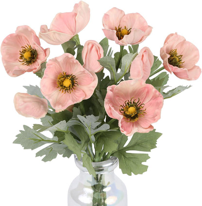 6pcs Pink Artificial Poppy Flowers Real Touch Faux Poppy Flowers Fake Poppies with Stems for Floral Arrangements Home Wedding Dining Table Party Garden Decoration(Pink)