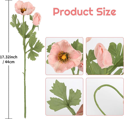 6pcs Pink Artificial Poppy Flowers Real Touch Faux Poppy Flowers Fake Poppies with Stems for Floral Arrangements Home Wedding Dining Table Party Garden Decoration(Pink)