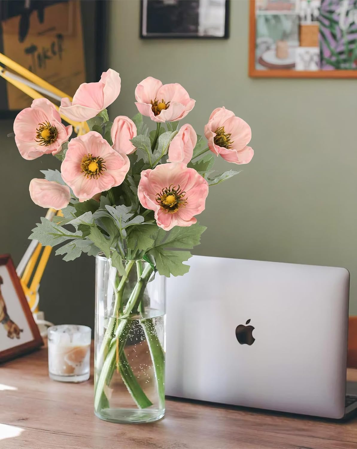 6pcs Pink Artificial Poppy Flowers Real Touch Faux Poppy Flowers Fake Poppies with Stems for Floral Arrangements Home Wedding Dining Table Party Garden Decoration(Pink)