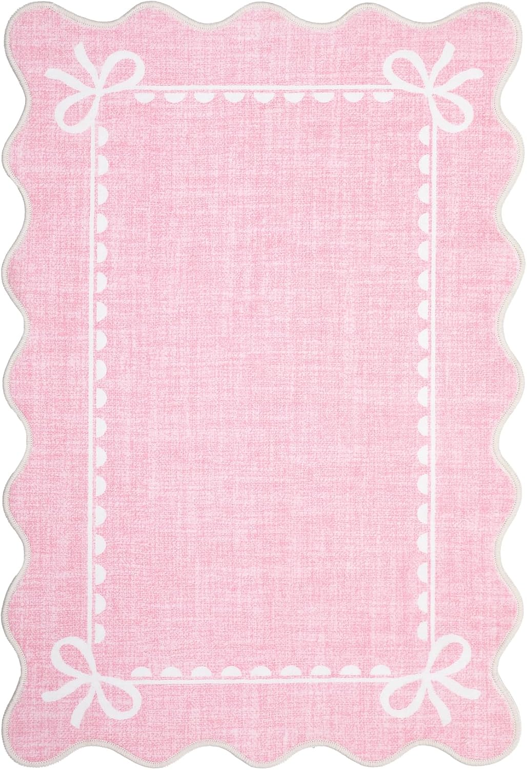 Scalloped Entryway Rug 2x3 Washable Front Door Bow Rug, Pink