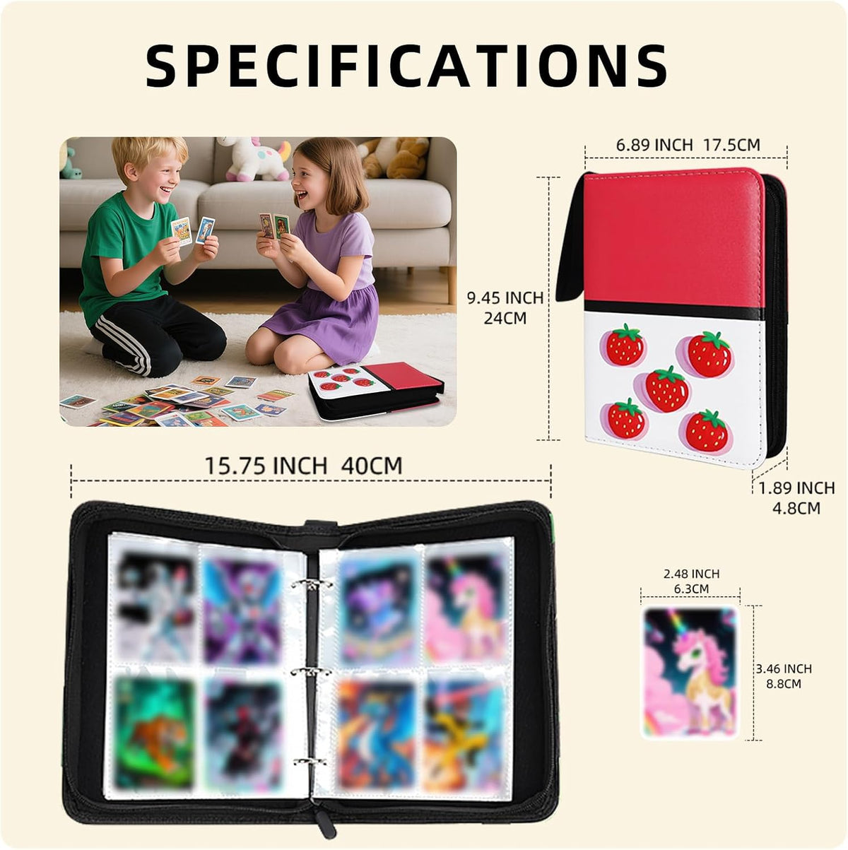 Collectible Trading Card Albums,4 Pocket Card Binder, 400 Double Sided Pocket,PU Premium Zip Trading Card Binder for TCG, MTG,Sports Cards (Pink White)