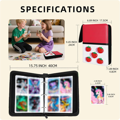 Collectible Trading Card Albums,4 Pocket Card Binder, 400 Double Sided Pocket,PU Premium Zip Trading Card Binder for TCG, MTG,Sports Cards (Pink White)