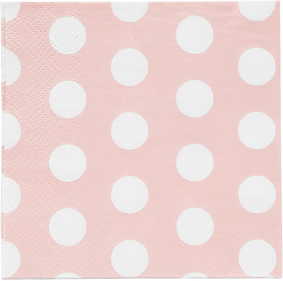 Fun Express 5" Pink Polka Dot Disposable Paper Beverage Napkins - 16 Count