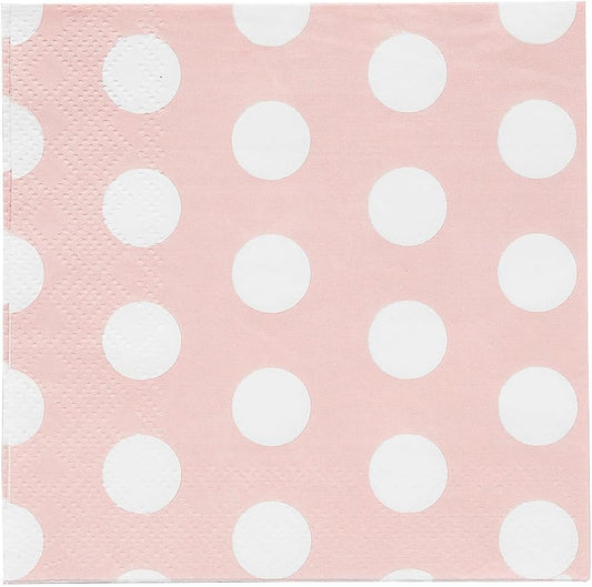 Fun Express 5" Pink Polka Dot Disposable Paper Beverage Napkins - 16 Count