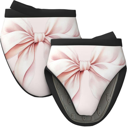 Light Pink Bow Mini Oven Mitts Non-Slip Silicone Grips Heat Resistant Kitchen Gloves for Cooking & Baking 5.9"x5.9"