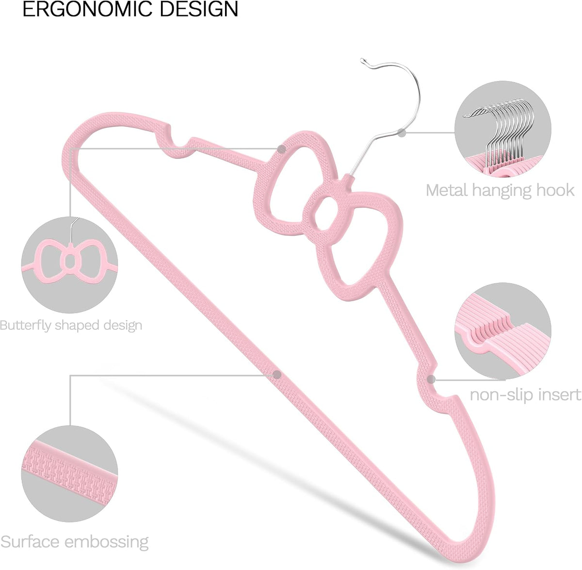 Pink 15.5 Inch 60 Pack Butterfly Bow Plastic Hangers