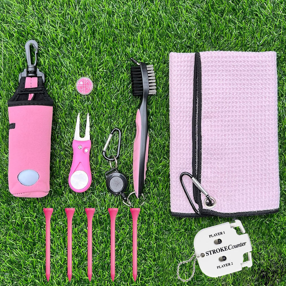 11 Pcs Golf Accessories Kit, Include Golf Ball Bag with Hook Tees Towel Cleaner Brush Ball Marker Divot Tool Score Counter