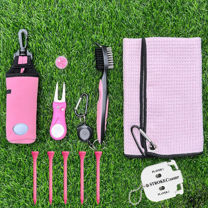 11 Pcs Golf Accessories Kit, Include Golf Ball Bag with Hook Tees Towel Cleaner Brush Ball Marker Divot Tool Score Counter