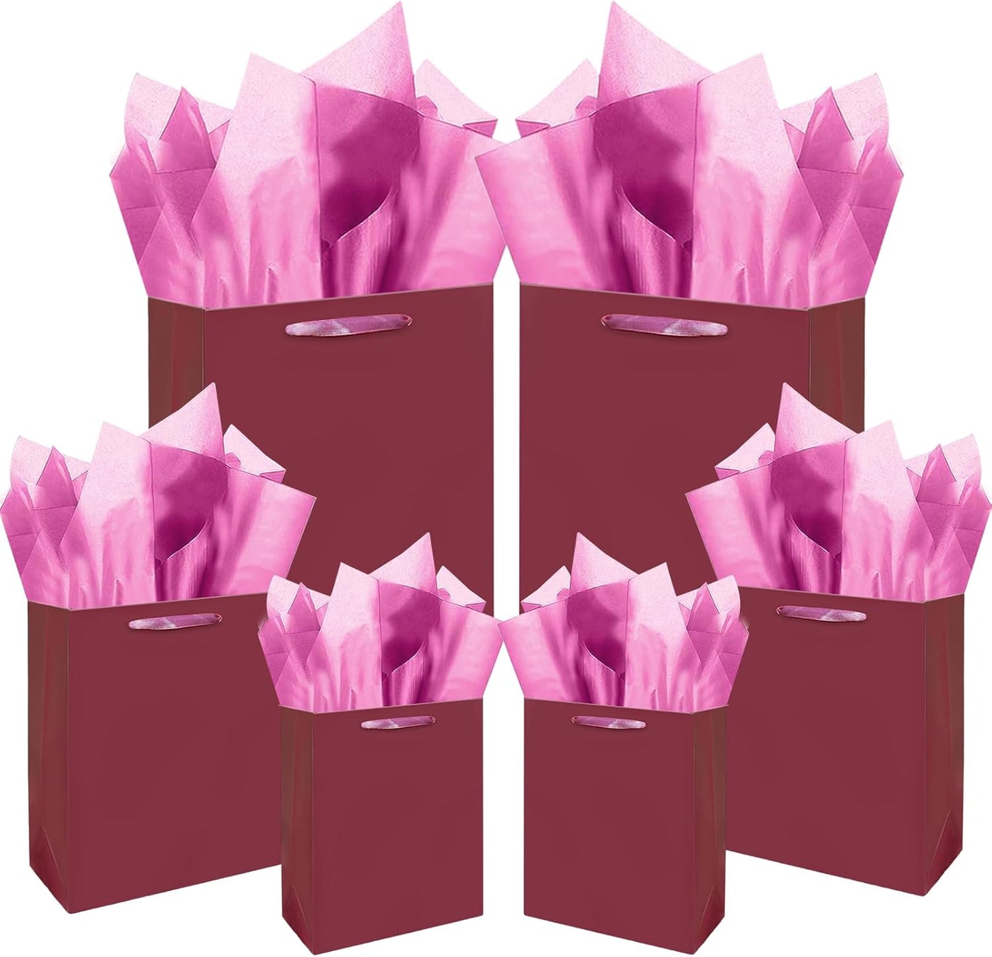qiqee Peachy-Pink Gift Bags with Tissue Paper Mulit Assorted Sizes 10PCS Present Birthday Bags(2pcs Large 13", 4pcs Medium 9", 4pcs Small 6",Tissue Paper)