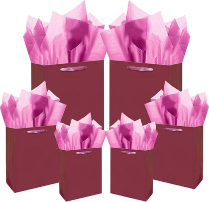 qiqee Peachy-Pink Gift Bags with Tissue Paper Mulit Assorted Sizes 10PCS Present Birthday Bags(2pcs Large 13", 4pcs Medium 9", 4pcs Small 6",Tissue Paper)
