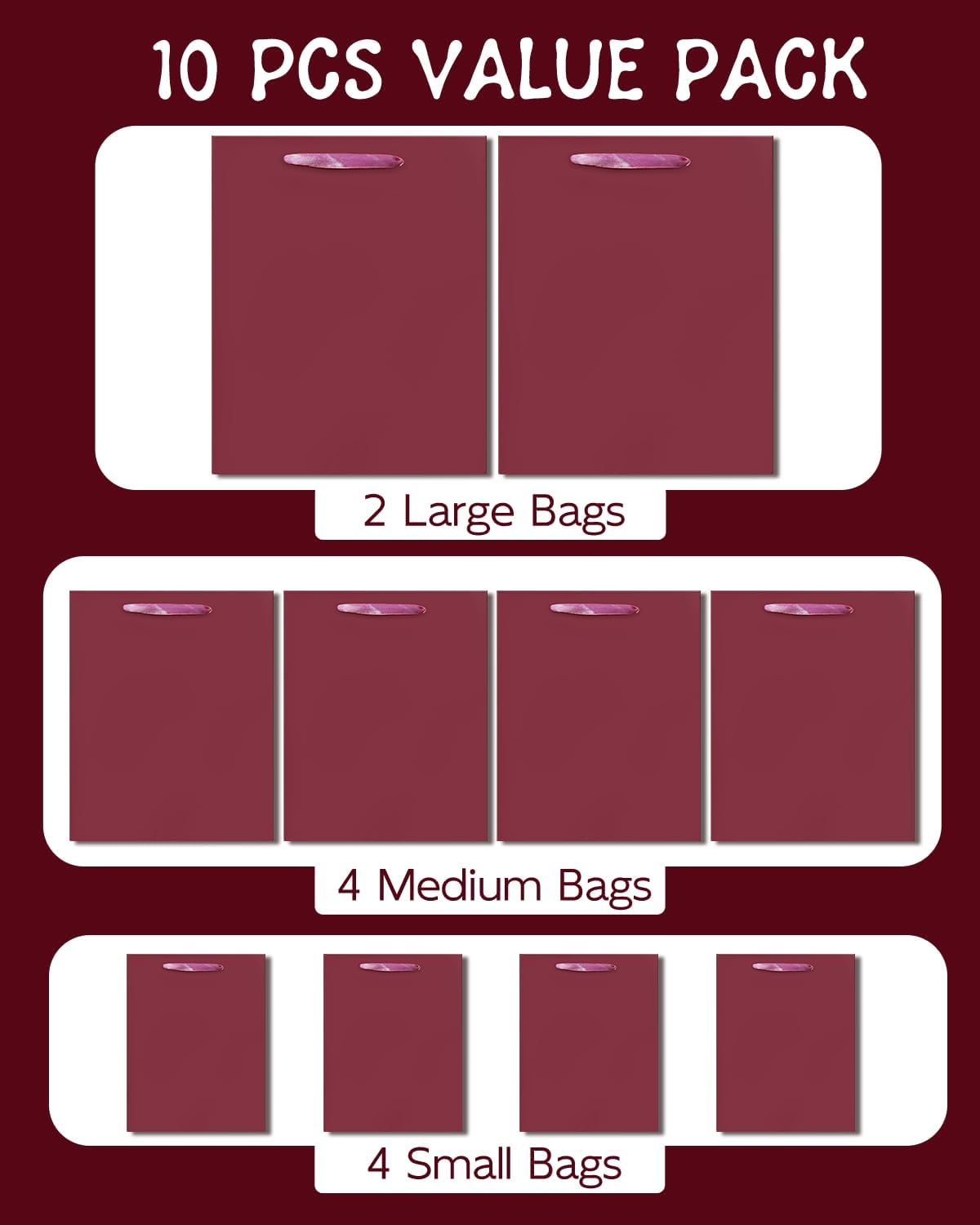 qiqee Peachy-Pink Gift Bags with Tissue Paper Mulit Assorted Sizes 10PCS Present Birthday Bags(2pcs Large 13", 4pcs Medium 9", 4pcs Small 6",Tissue Paper)