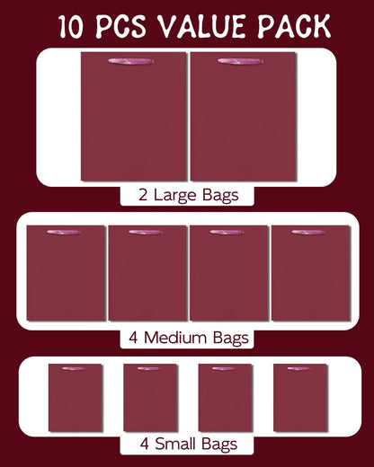 qiqee Peachy-Pink Gift Bags with Tissue Paper Mulit Assorted Sizes 10PCS Present Birthday Bags(2pcs Large 13", 4pcs Medium 9", 4pcs Small 6",Tissue Paper)