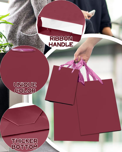 qiqee Peachy-Pink Gift Bags with Tissue Paper Mulit Assorted Sizes 10PCS Present Birthday Bags(2pcs Large 13", 4pcs Medium 9", 4pcs Small 6",Tissue Paper)