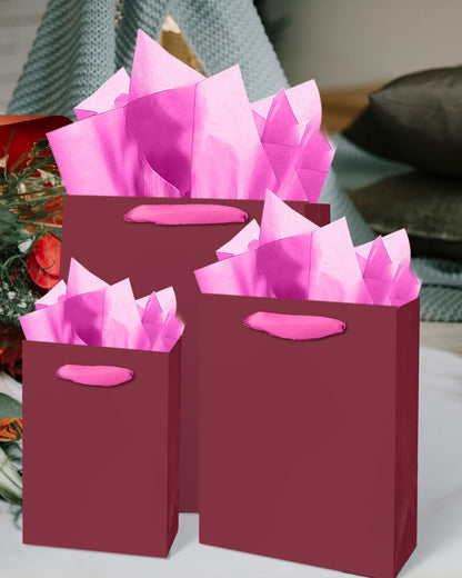 qiqee Peachy-Pink Gift Bags with Tissue Paper Mulit Assorted Sizes 10PCS Present Birthday Bags(2pcs Large 13", 4pcs Medium 9", 4pcs Small 6",Tissue Paper)