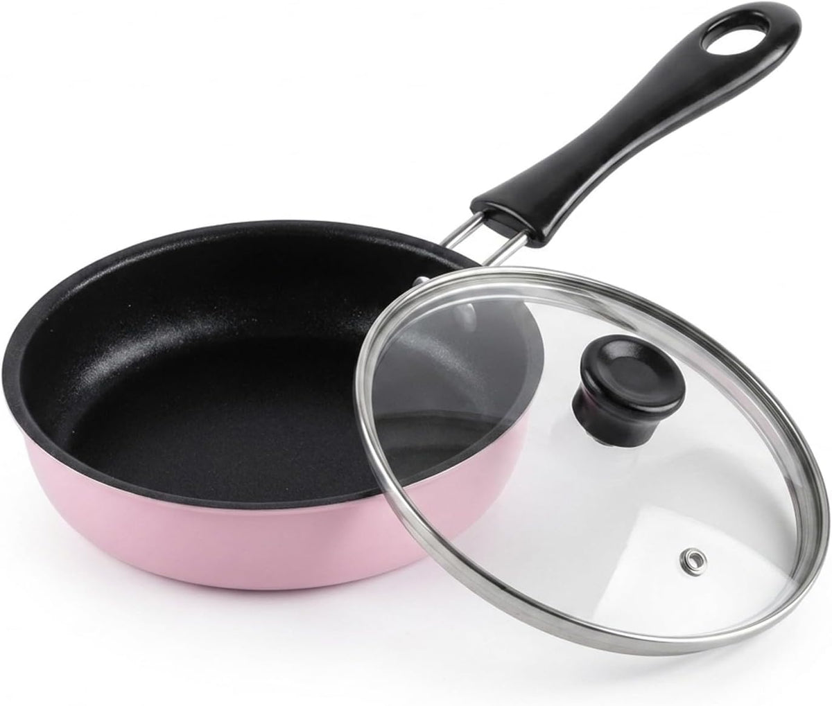 Pink Mini Cast Iron Skillet with Lid - 6 Inch Small Frying Pan for Eggs, Pancakes, Single Serving Cooking | Nonstick & Easy to Clean