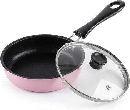 Pink Mini Cast Iron Skillet with Lid - 6 Inch Small Frying Pan for Eggs, Pancakes, Single Serving Cooking | Nonstick & Easy to Clean