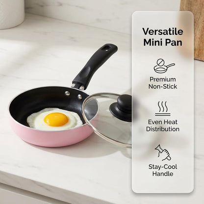 Pink Mini Cast Iron Skillet with Lid - 6 Inch Small Frying Pan for Eggs, Pancakes, Single Serving Cooking | Nonstick & Easy to Clean