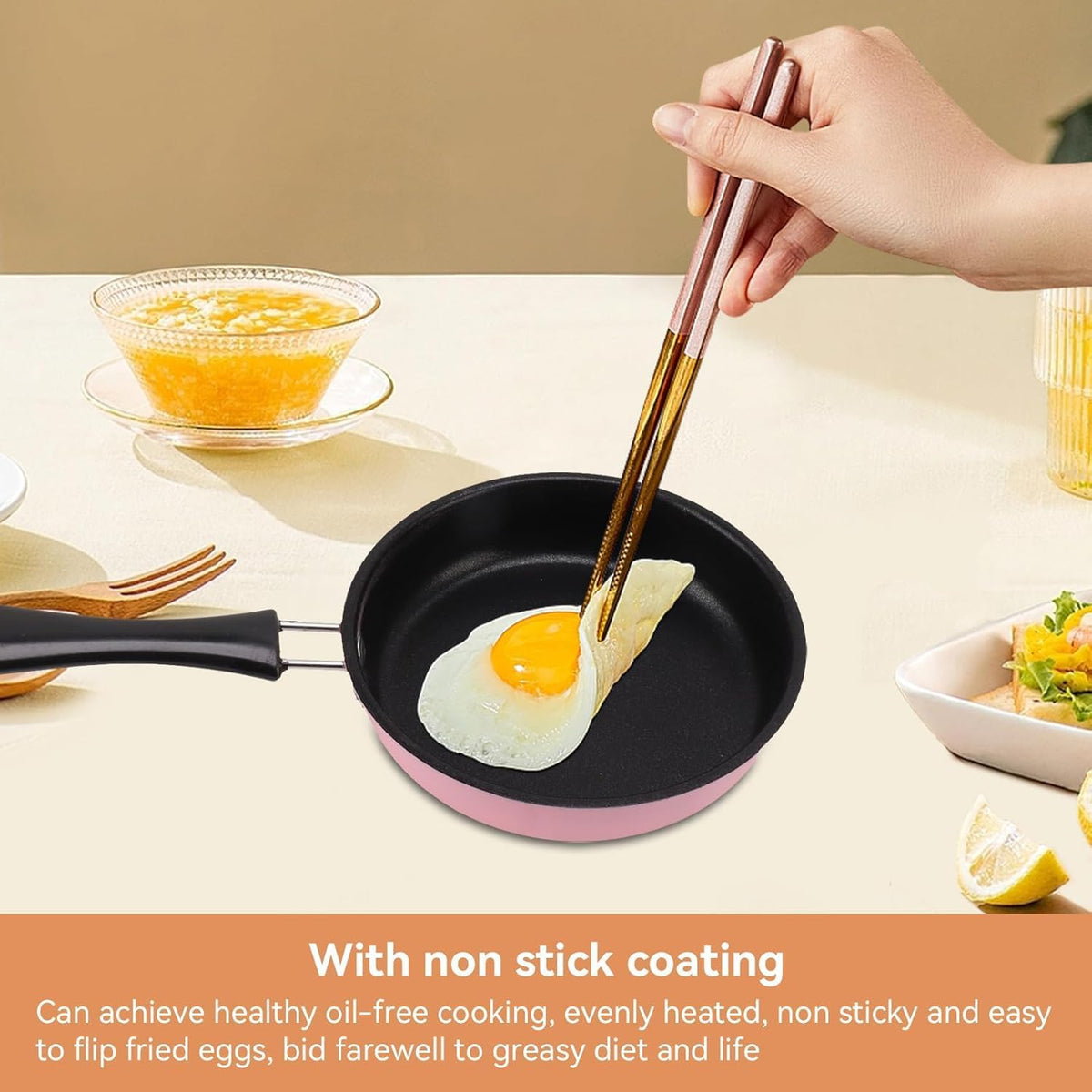 Pink Mini Cast Iron Skillet with Lid - 6 Inch Small Frying Pan for Eggs, Pancakes, Single Serving Cooking | Nonstick & Easy to Clean