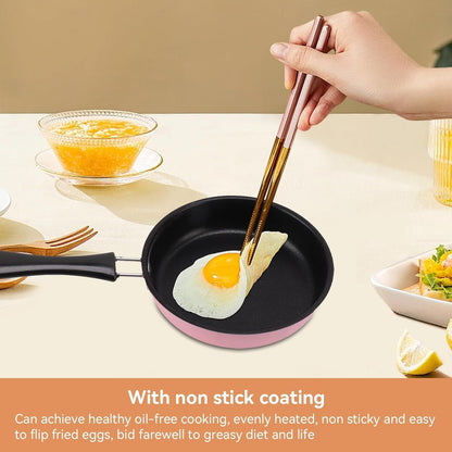 Pink Mini Cast Iron Skillet with Lid - 6 Inch Small Frying Pan for Eggs, Pancakes, Single Serving Cooking | Nonstick & Easy to Clean