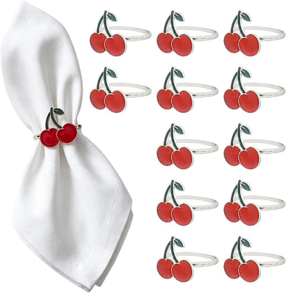 Cherry Napkin Rings Set of 12, Fashion Simple Cherries Shape Napkin Holders