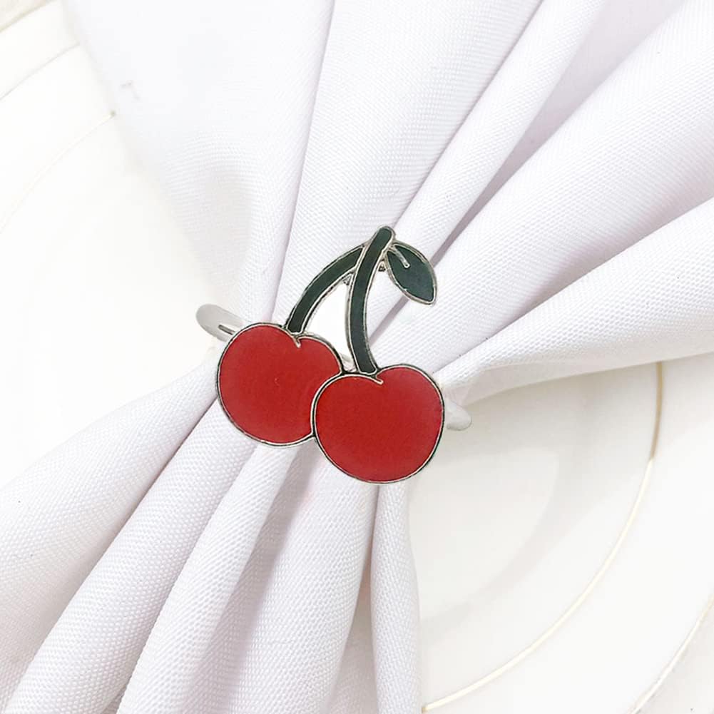 Cherry Napkin Rings Set of 12, Fashion Simple Cherries Shape Napkin Holders