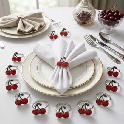 Cherry Napkin Rings Set of 12, Fashion Simple Cherries Shape Napkin Holders