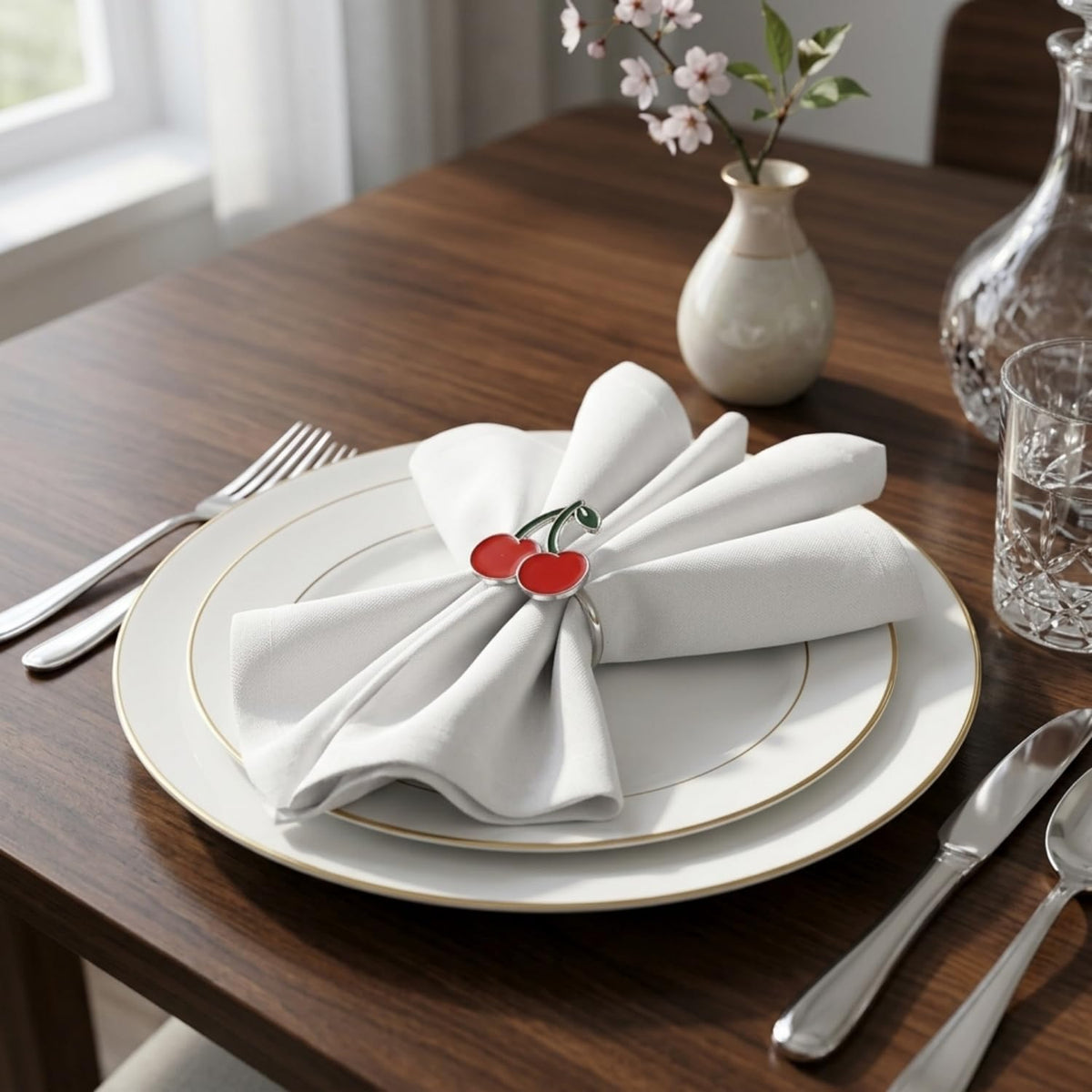 Cherry Napkin Rings Set of 12, Fashion Simple Cherries Shape Napkin Holders