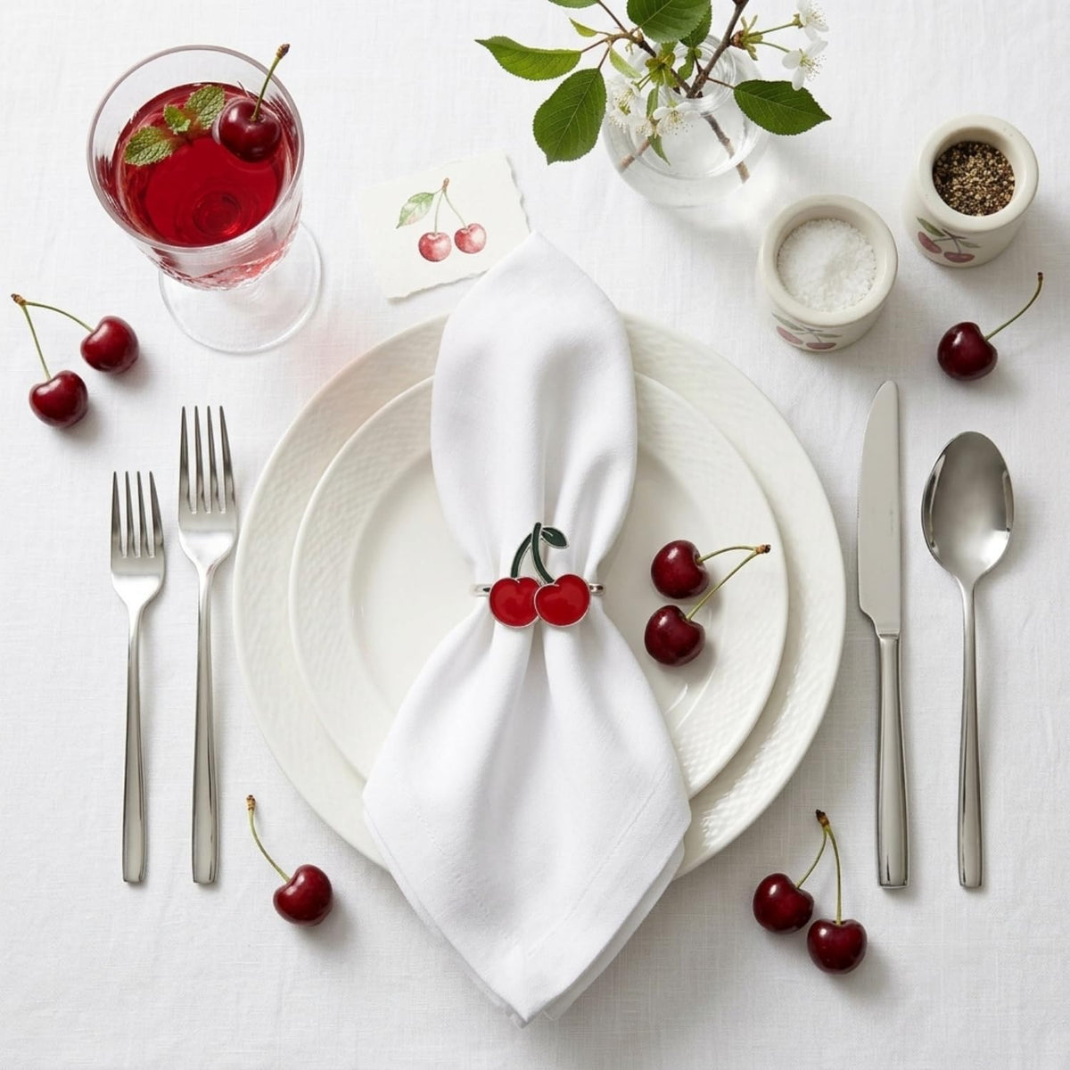 Cherry Napkin Rings Set of 12, Fashion Simple Cherries Shape Napkin Holders