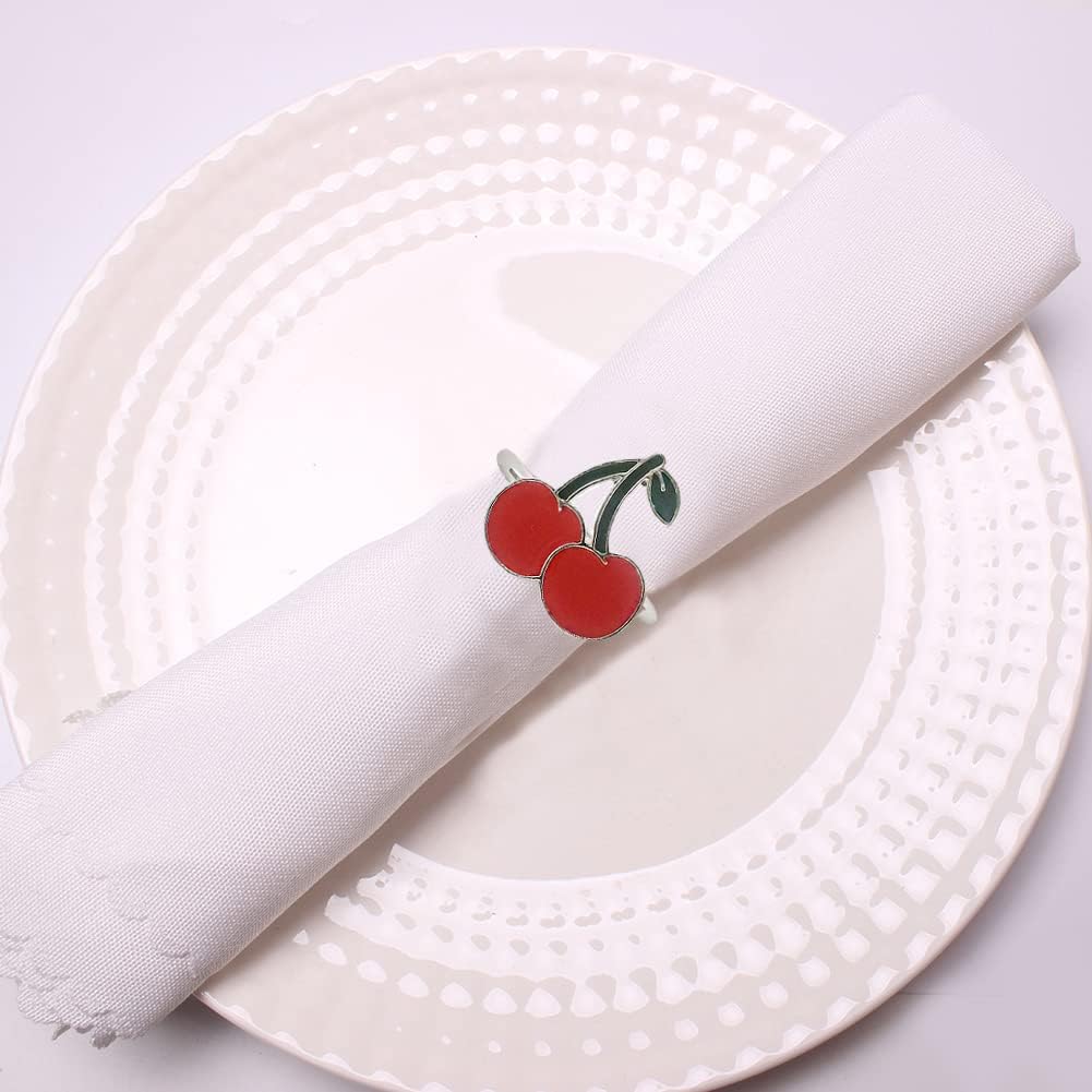 Cherry Napkin Rings Set of 12, Fashion Simple Cherries Shape Napkin Holders