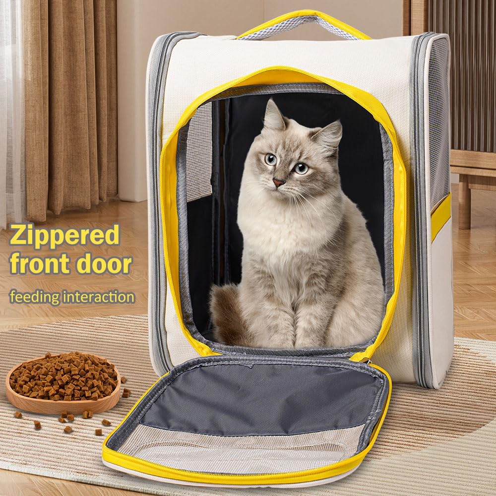 Cat Backpack Carrier for Dogs and Cats Kittens Rabbits, Foldable Mesh, Cat Carrier Backpack 15 Lbs, Pet Backpack Carrier for Walking, Camping and Cycling (Pink)