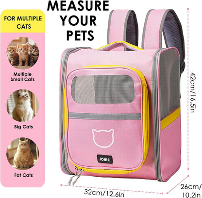 Cat Backpack Carrier for Dogs and Cats Kittens Rabbits, Foldable Mesh, Cat Carrier Backpack 15 Lbs, Pet Backpack Carrier for Walking, Camping and Cycling (Pink)