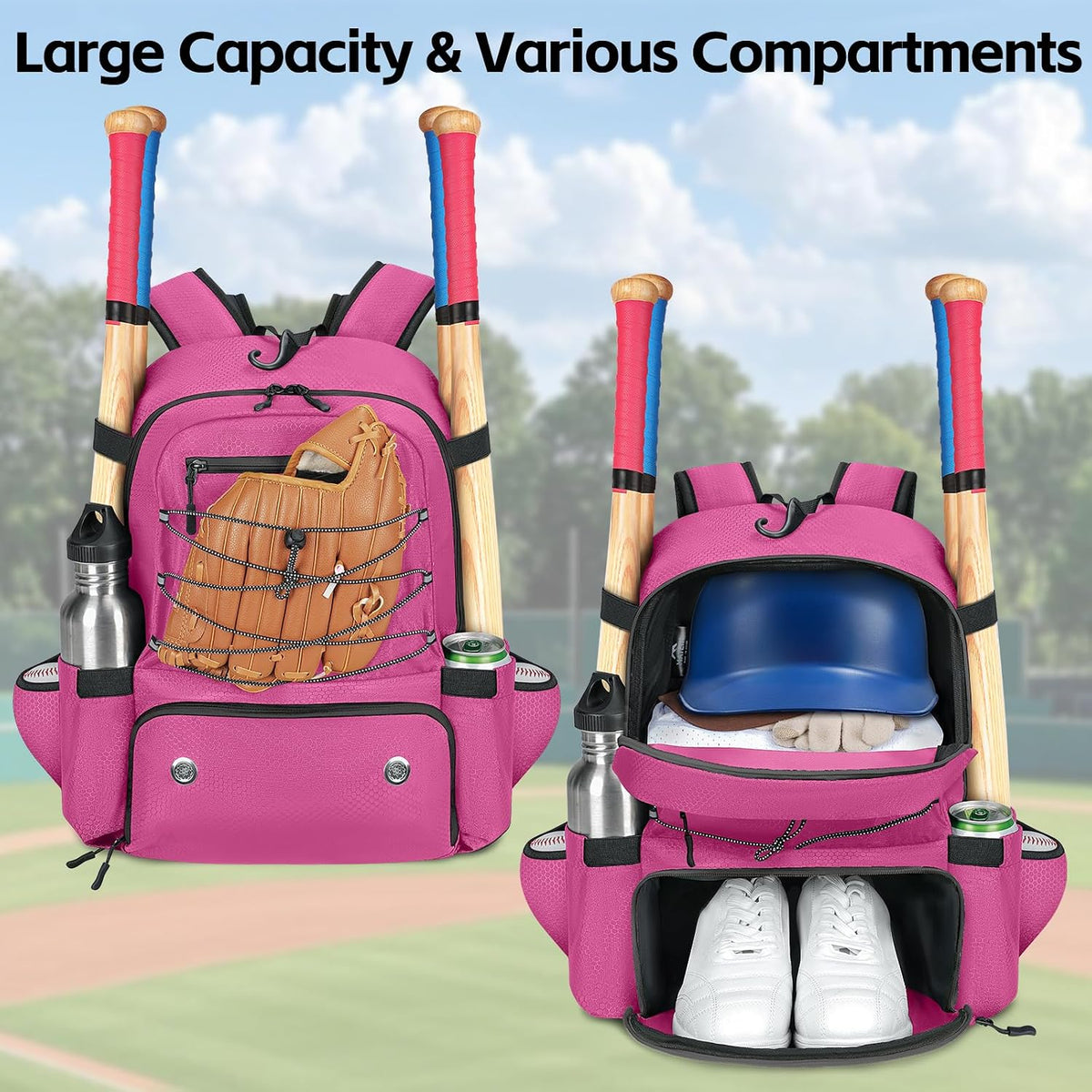 Baseball Bat Bag for 4 Bats with Ball Pocket & Shoe Compartment