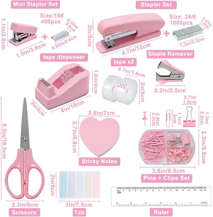 Pink Office Supplies Set, 11-Piece Stationery Kit for School, Home & Office