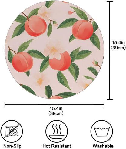 Round Placemats Set of 4, Pink Peach Fruit Heat Resistant Washable Place Mats Table Mat for Kitchen Dining Party